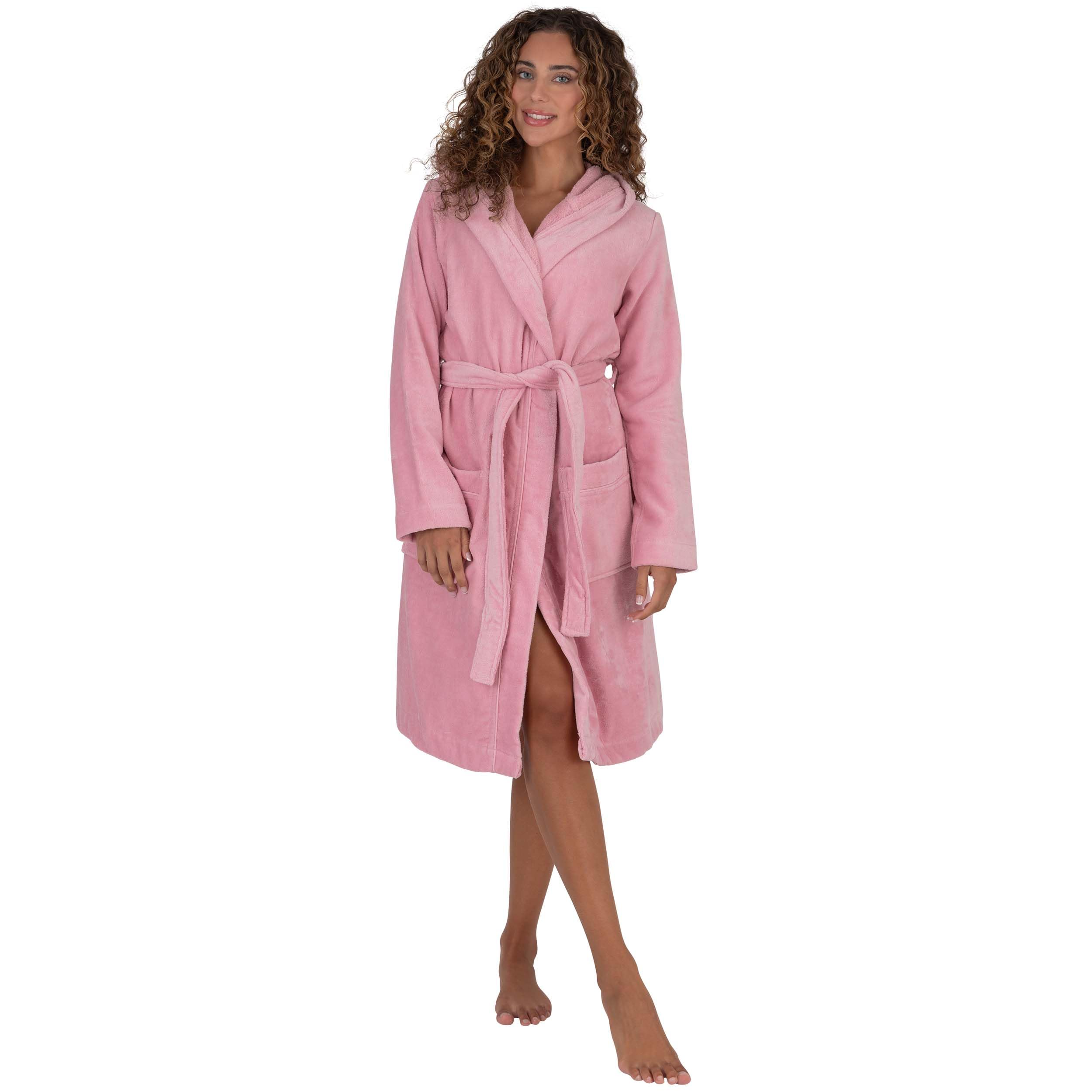 Be Relax Bathrobes for Women - Fashionable Bath Robe - Knee Length Terry Cloth Robe with Belt & Front Pockets