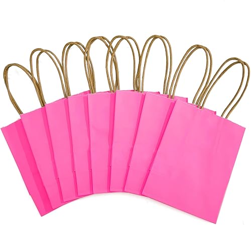 Miniatura 8 de DjinnGlory Paquete de 60 pequeñas mini bolsas de regalo de papel rosa intenso con asas de 6.3 x 4.7 x 2.75 pulgadas para el día de la madre,