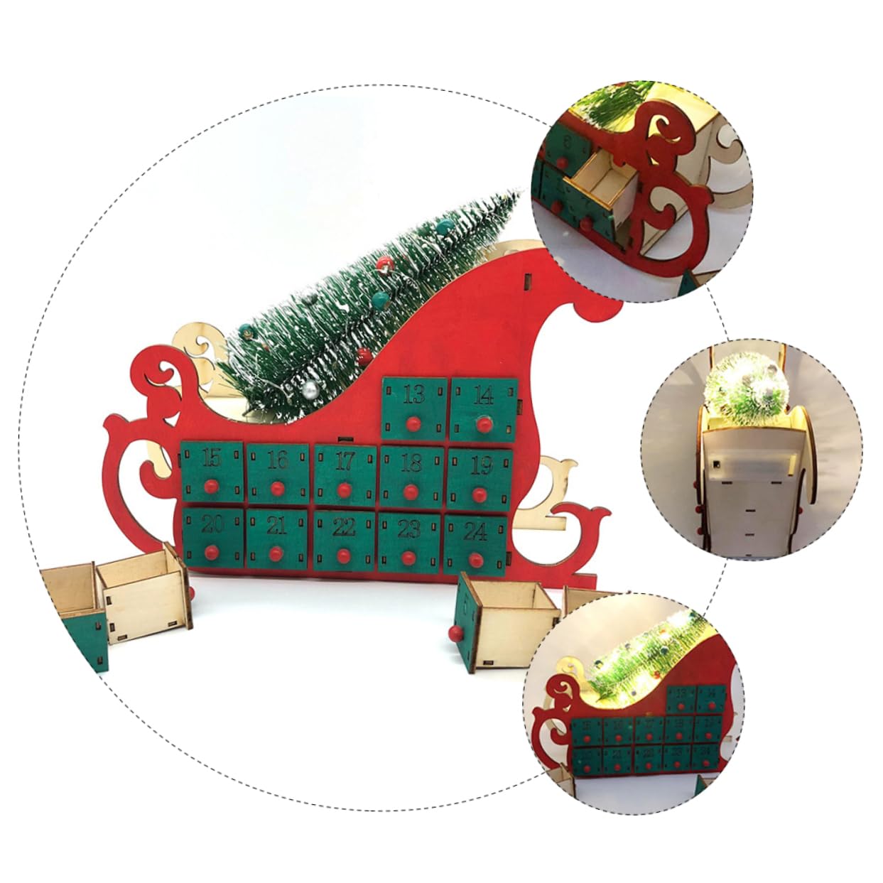 Generisch Weihnachtsschmuck Countdown-kalender Adventskalender-countdown Baum Adventskalender Für Erwachsene Beleuchteter Weihnachtlicher Rot Girlande Weihnachten Green Holz
