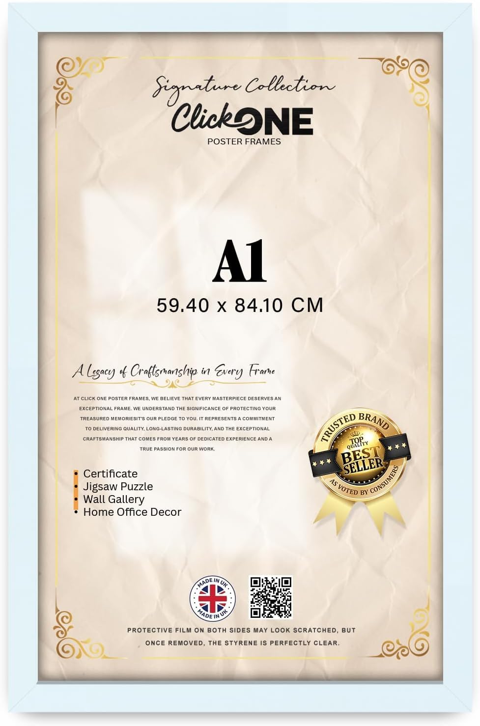 Click One — Modern A1 (59 X 84 CM) Frame | Crystal Clear Perspex Display For Paintings And Photos In Vertical And Horizontal Orientation For Art Galleries 33 X 23 Inch White With Wall Mount
