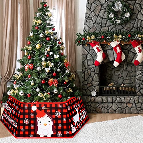 Red Buffalo Plaid Christmas Tree Collar - 24 Inch Square Christmas Tree Ring, Cute Christmas Tree Trunk Cover, Fabric Christmas Snowman Tree Skirt For Xmas Tree Decoration #TOP7