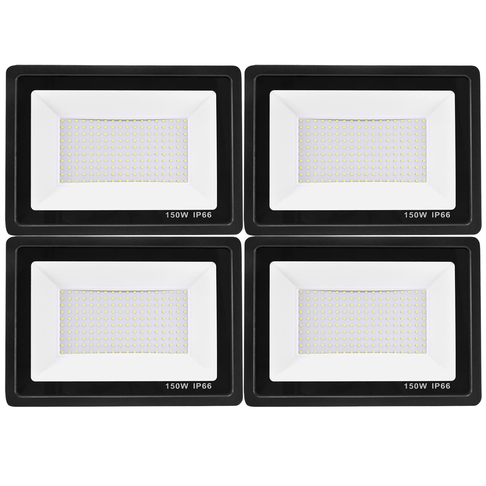 TTiiLoe 4 Pack 150W LED Floodlights for Outdoor, 6500K Cold White LED Security Lights IP66 Waterproof Exterior Flood Lighting, 10500Lm Garden LED Wall Light for Yard Patio Parking Lot Street Porch