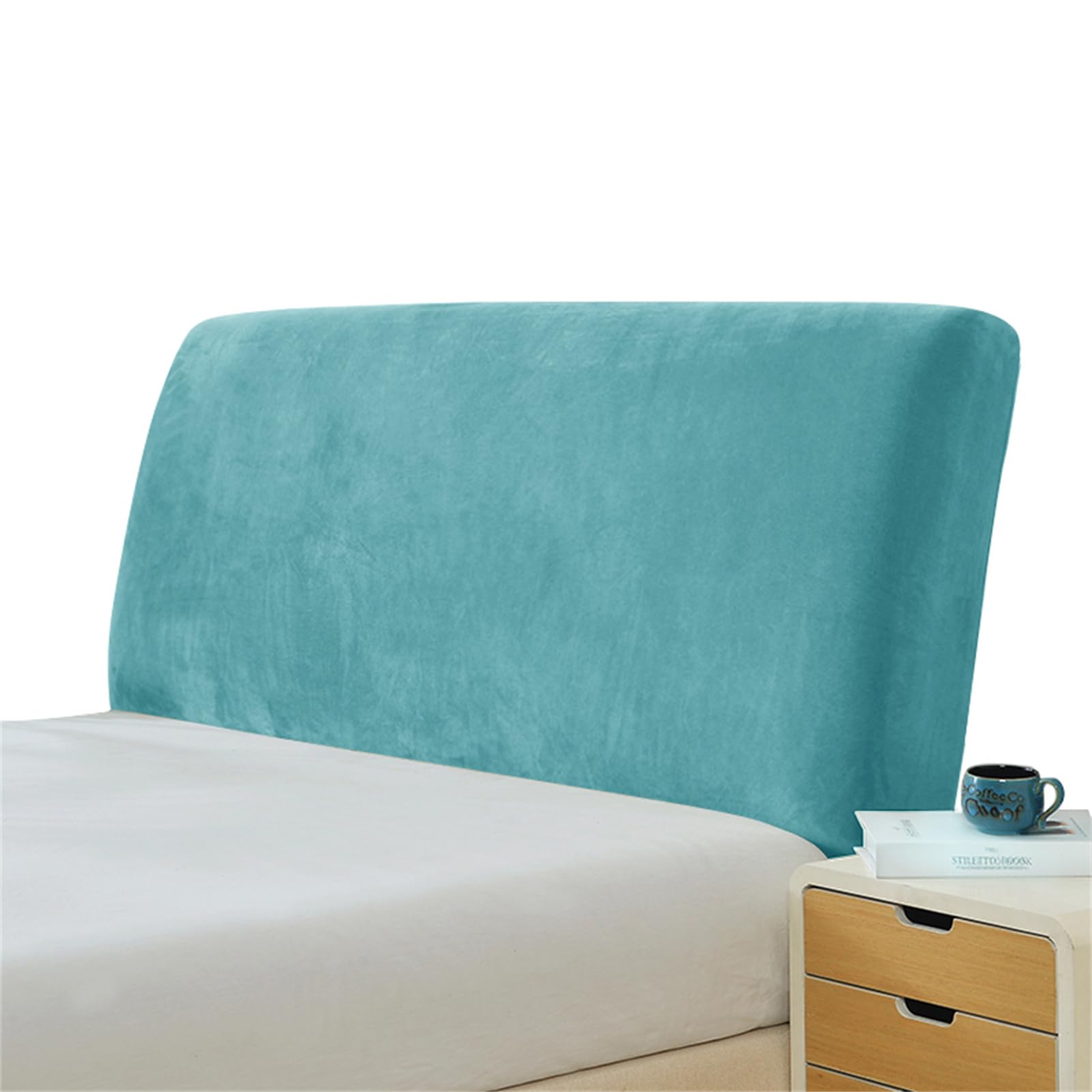 Copertura testiera Letto, Fodera per Testiera del Letto Tessuto in Velluto Elasticizzato, Protezione Elastica a Tinta Unita Morbido e Lavabile (Blu Pavone,180-200cm)