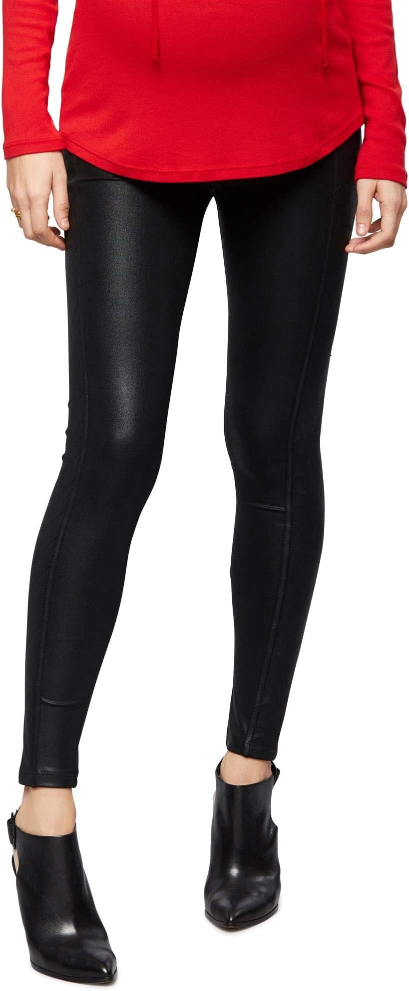 David Lerner Secret Fit Belly Faux Leather Maternity Leggings Black