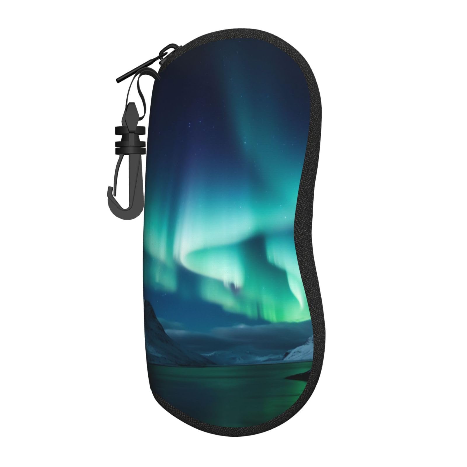 Wputy Unisex Beautiful Northern Lights Print Ultra-Light Neoprene Eyeglass Case With Keychain, Compact Travel Sunglasses Pouch, Multi-Purpose Organizer For Glasses, Cosmetics & Gifts