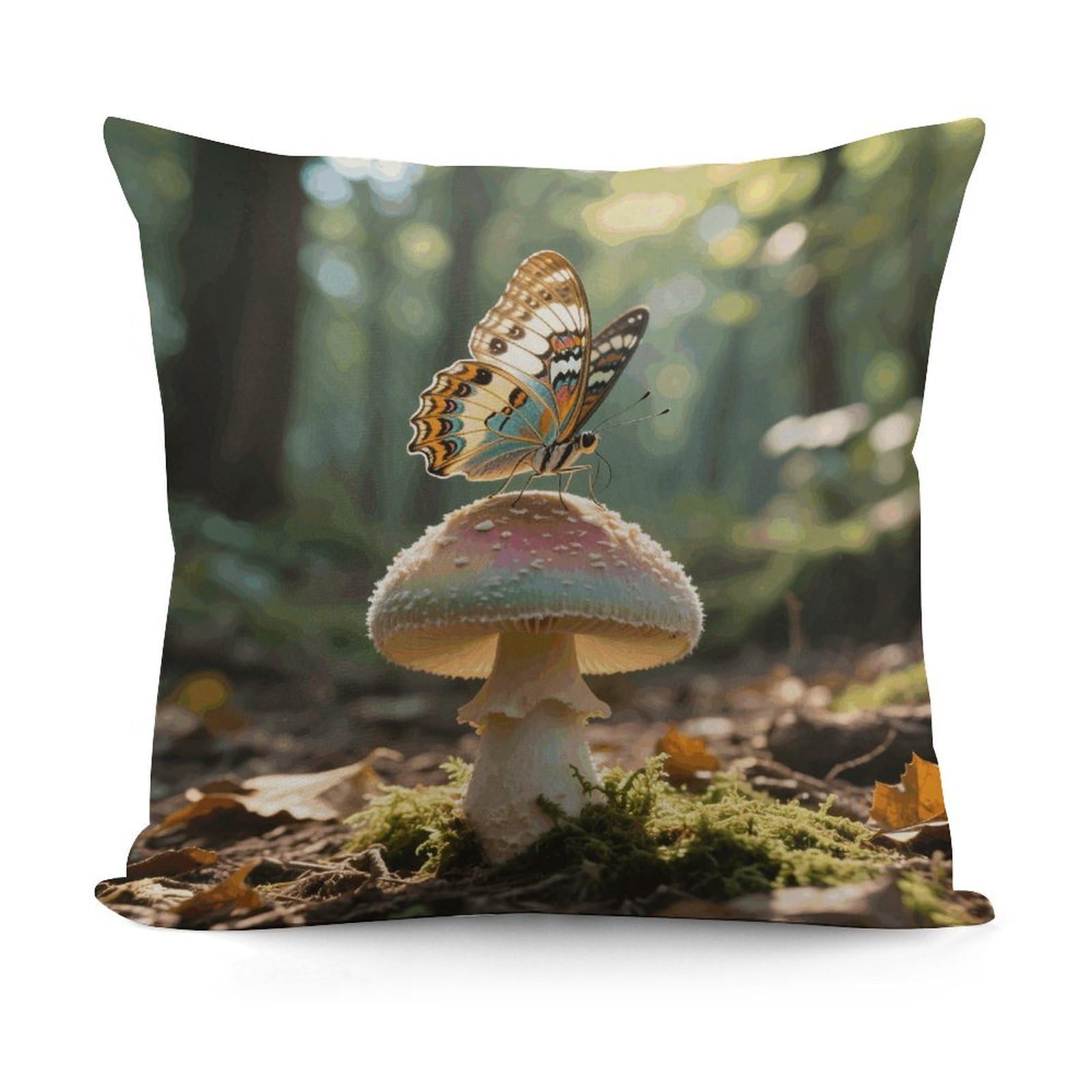 VstaDank Butterfly Mushroom Pillow Cover with Invisible Zipper Square Throw Pillowcase Plush Couch Sofa Pillow Case 18x18 Inch Decorative Throw Cushion Covers for Sofa Living Pillowcover