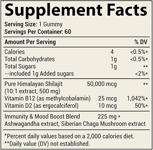 Miniatura 7 de Shilajit - Gomitas para hombres y mujeres, resina pura del Himalaya extra fuerte 50,000 para apoyar el metabolismo, Ashwagandha Siberian Chaga  2
