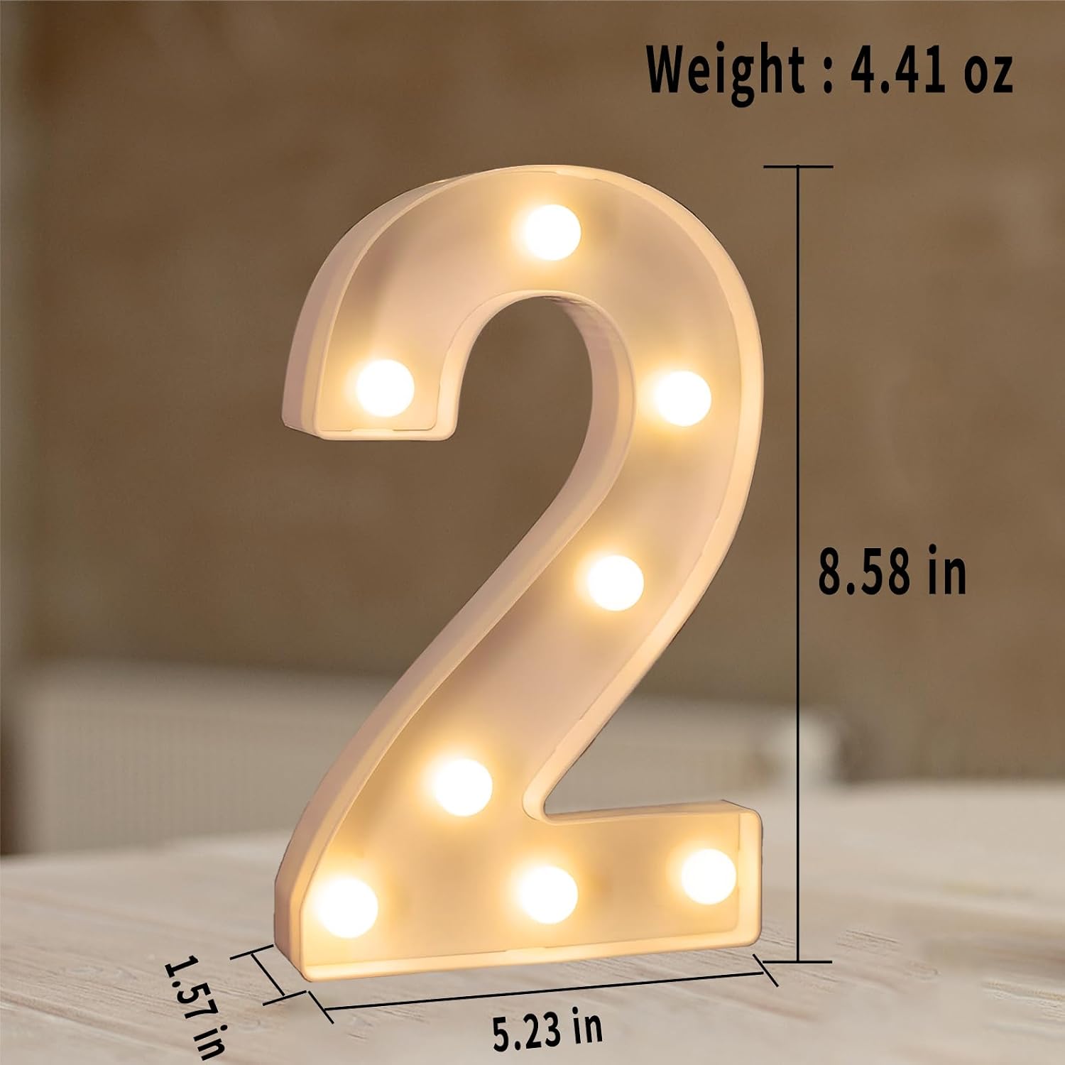 LED Light Up Numbers 2, Lighted Numbers for Parties, Battery Operated Number Light Sign for Night Lights, Wedding, Birthday, Party, Holiday Lights or Home Decoration (Warm White) image 3