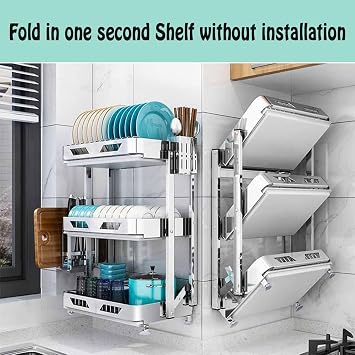 Foldable Dish Rack,Stainless Steel Drain Rack,9.83 * 16.54 * 24IN