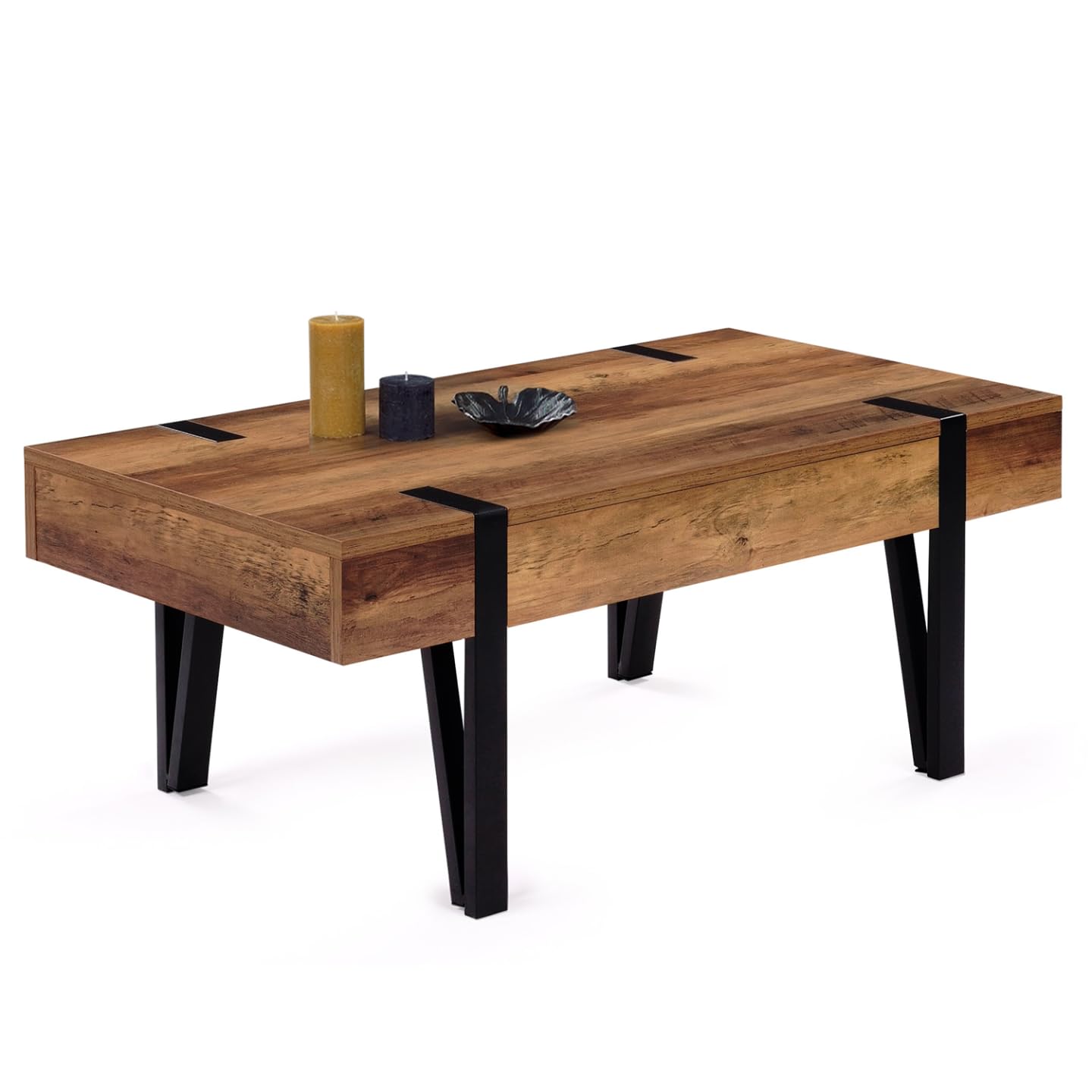 IDMarket - Table Basse rectangulaire 1 tiroir Austria Bois Pied épingle