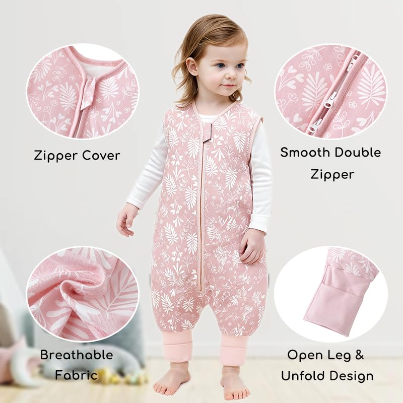 Image of Chilsuessy Baby Sleep Sack with Feet 1.0 TOG, 100% Organic Cotton Wearable Blanket 2 Pack Newborn Infant Sleeping Bag with 2-Way Zipper, 2-3 T, Floral