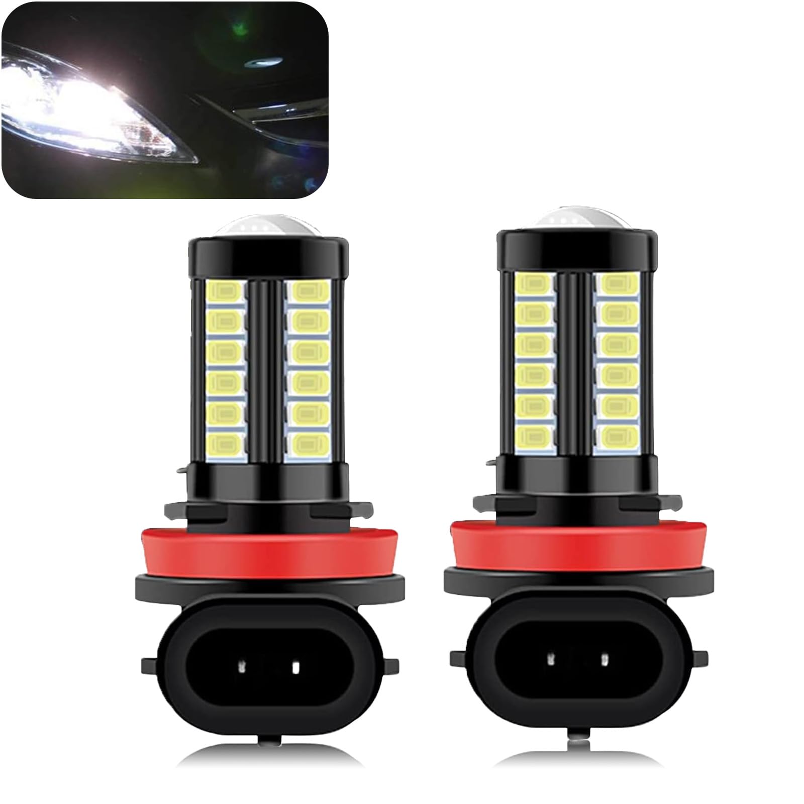 2 PCS H8/H11 Automotive High-brightness Anti-fog Lamp, 5630/5730-33SMD 12V 6500K 360° Lighting, Universal Replacement Modification Accessories, Suitable for Most Models (White)