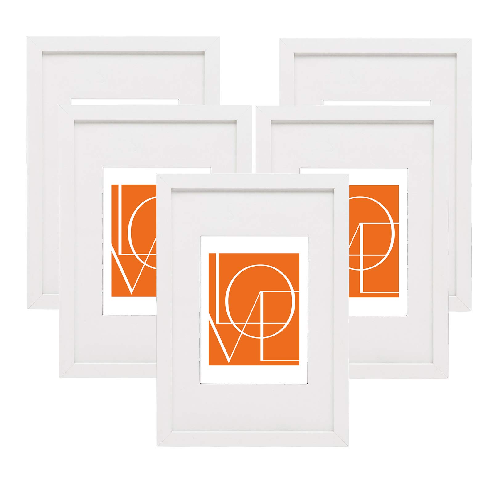 WOLTU Bilderrahmen 15x20 cm Weiß, 5er Set MDF-Holz Fotorahmen mit Passepartout, bruchsichere PS-Platte zum Aufhängen und Aufstellen, Collage Wanddeko Rahmen