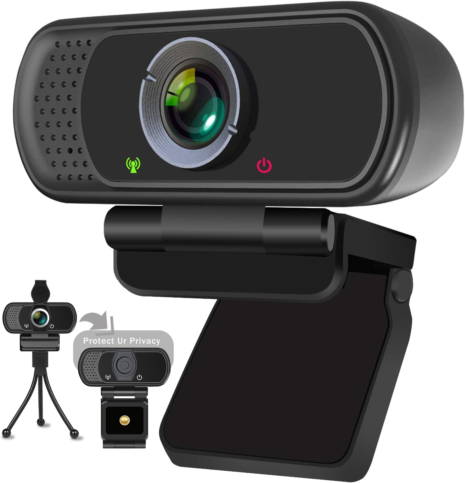 Full HD 1080P Webcam with Microphone and Tripod, Pro Streaming Computer Camera with Privacy Cover, Widescreen USB Web Camera for Desktop PC Laptop Mac