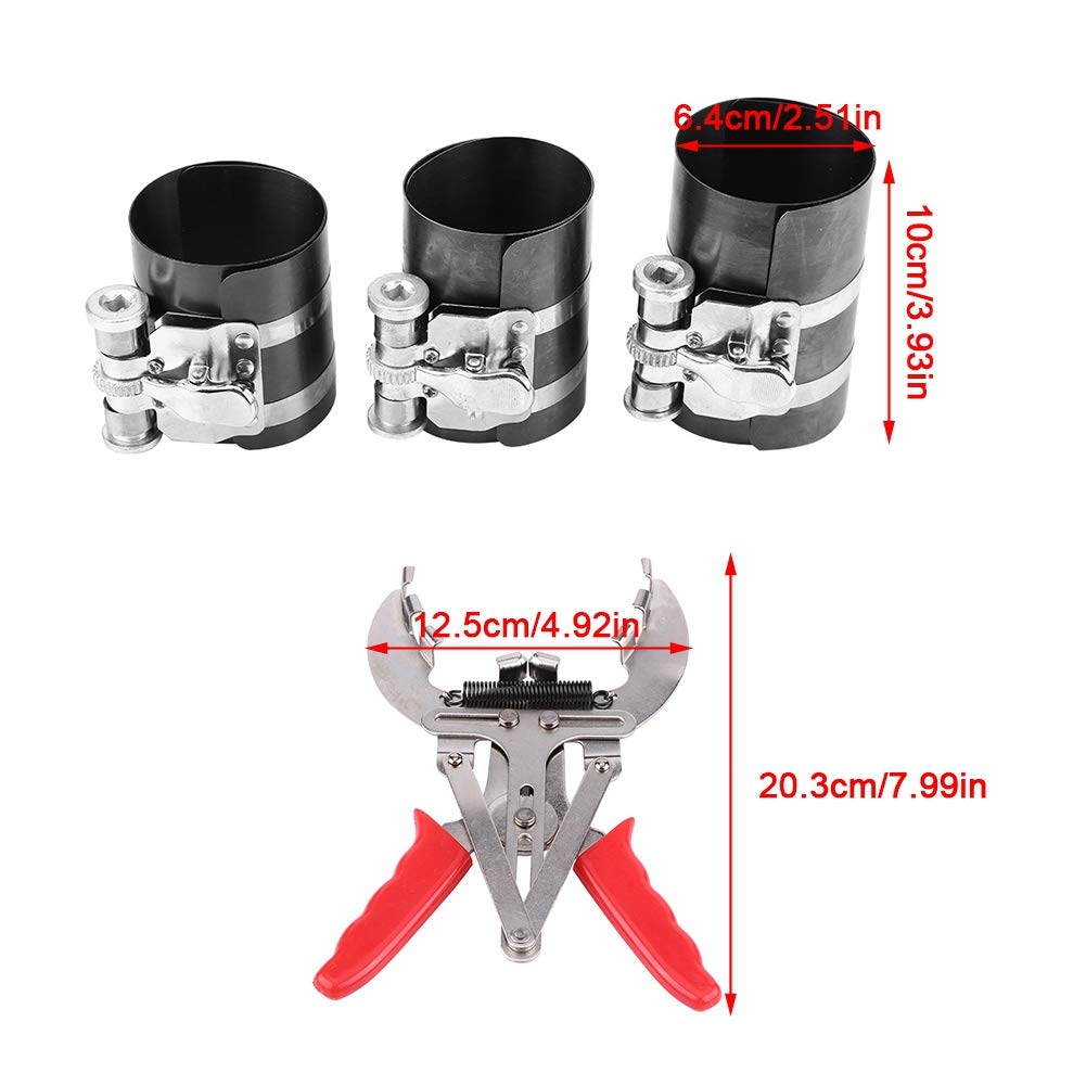 Set di Attrezzi per Fasce Elastiche per Fasce Elastiche in Acciaio Legato, 3 Dimensioni del Compressore da 53 a 175 Mm, con Pulitore per Scanalature di Espansione dell'anello per Meccanici
