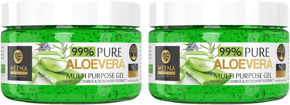 MEENA ELEMENTS 99% Pure Multi Purpose Aloevera Gel With Cucumber & Rosemary Extract for All Skin/Hair Types (No Parabens, Sulphates and Mineral Oils) - Pack of 2 (140g x 2)