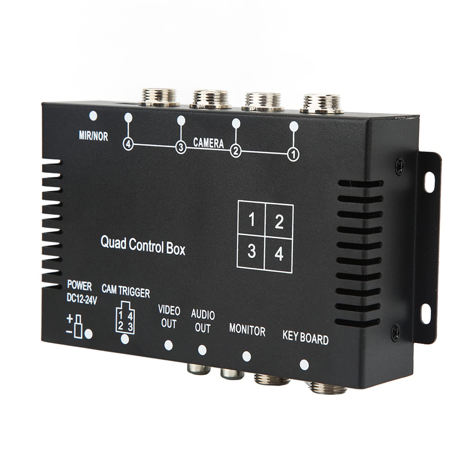 Keenso Splitter Video a 4, Scatola di Controllo Telecamera per Retromarcia in ABS e Metallo, DC12V 24V PAL 720x576, Commutazione Remota a 4 Ingressi e 2 Uscite per Telecamera di Parcheggio di