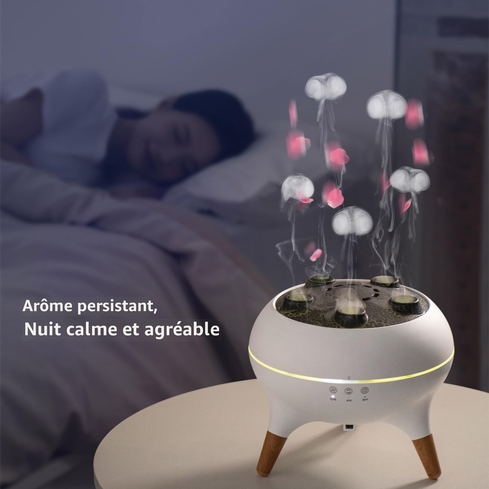 Diffuseur d'arômes de méduses dynamiques équipé d'un éclairage d'ambiance à dégradé de 7 couleurs, télécommande, capteur sonore dynamique et plusieurs humidificateurs à brume, capacité de 250 ml, pour