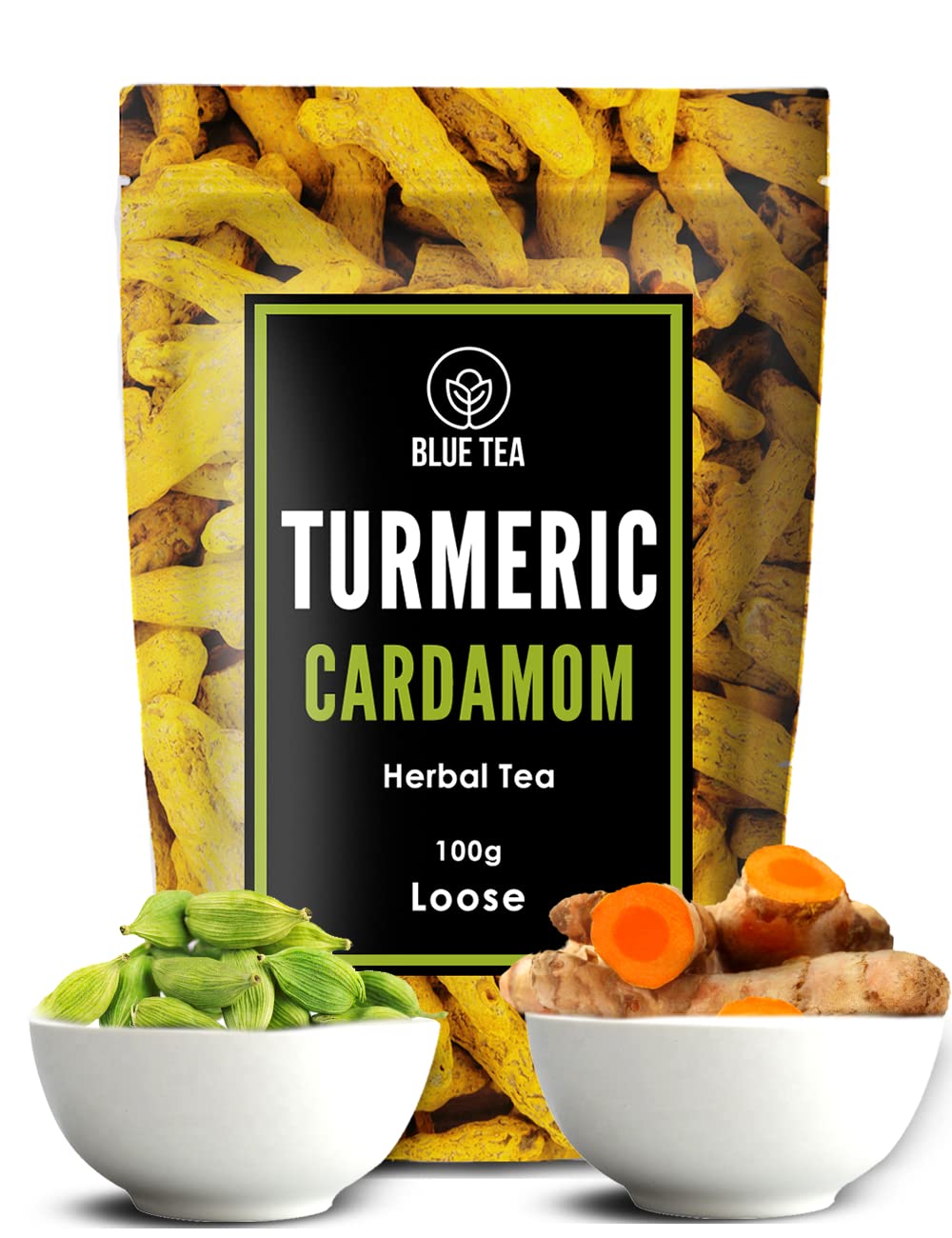 Turmeric Cardamom Tea -100gm -100 Cups || AYURVEDIC BLEND || Detox Tea - 100% Natural - Caffeine Free - Non-GMO - Gluten Free | Eco-Conscious Zipper Pack