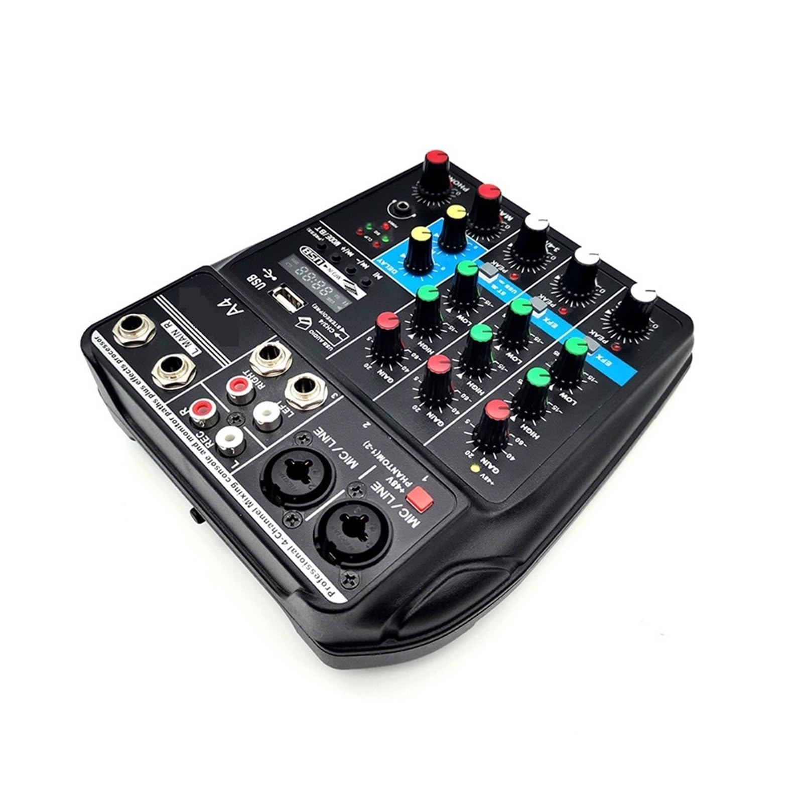 Mikser audio, A4 Konsola miksująca dźwięk USB Nagrywanie Komputerowe 48V Phantom Power Delay Repaeat Efekt 4 Kanały Mikser Audio do karaoke w studiu