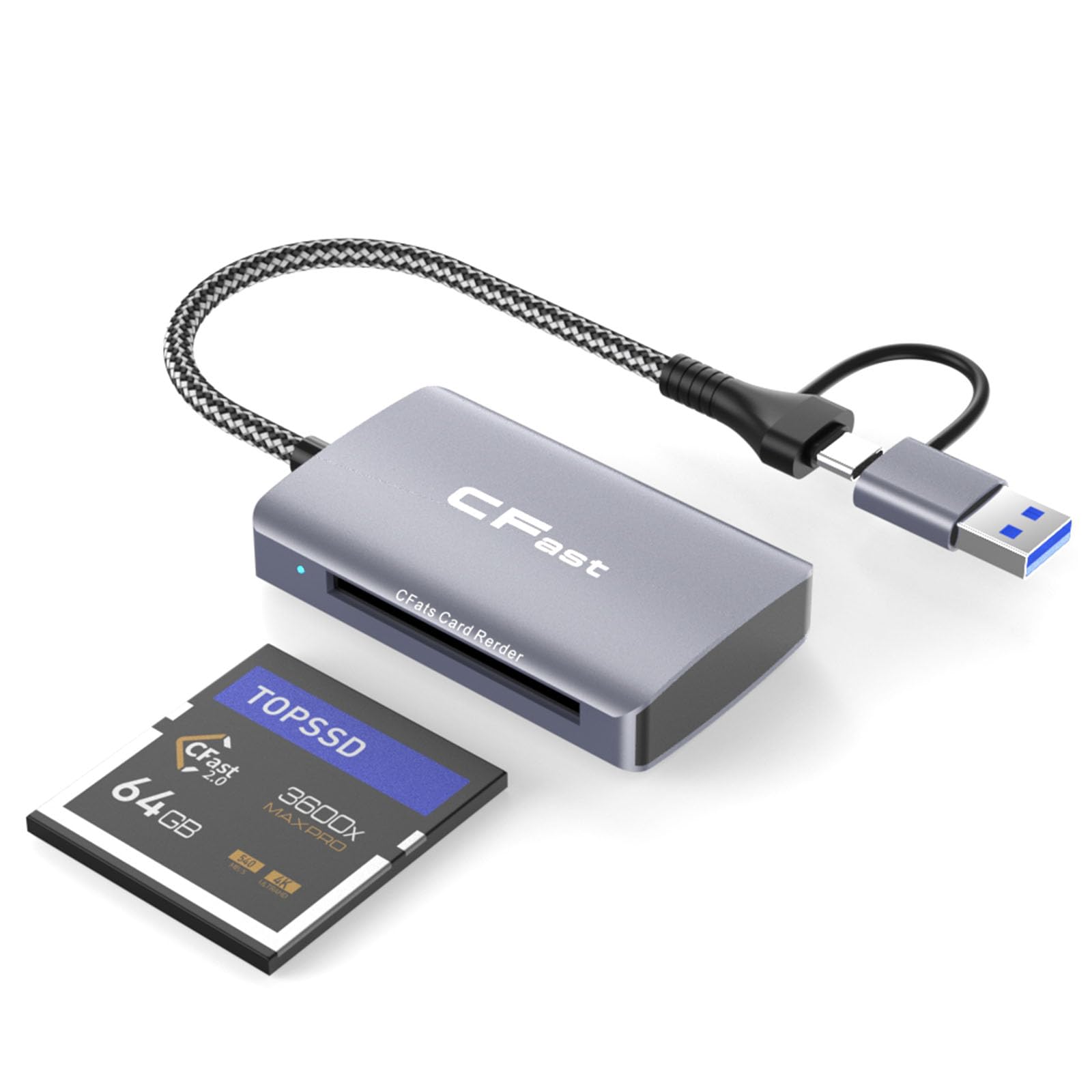 CFast 2.0 Card Reader, 1 in 2 USB to USB C/USB A Cable Compatible with Windows/Mac/Linux/Android (1 in 2)-picture-22
