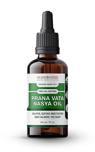 Prana Vata Nasya Oil Organic Gotas nasales de hierbas para claridad mental, mejora la concentración, alivia los dolores de cabeza, (1 unidad)