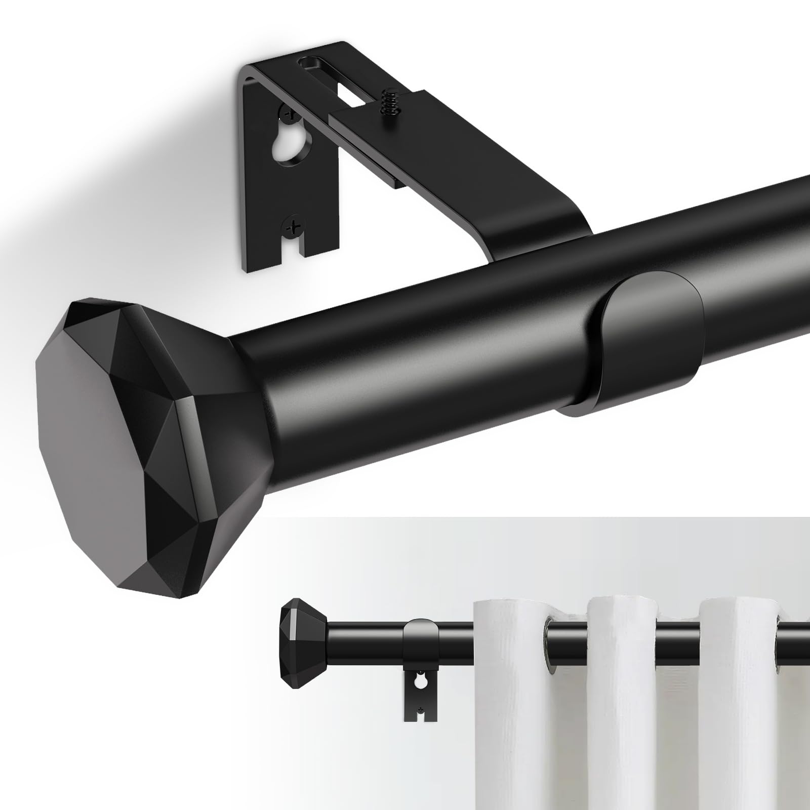 Snapklik.com : GEEBOBO Black Curtain Rods For Windows 28 To 48 Inch, 1 Inch Heavy Duty Curtain ...