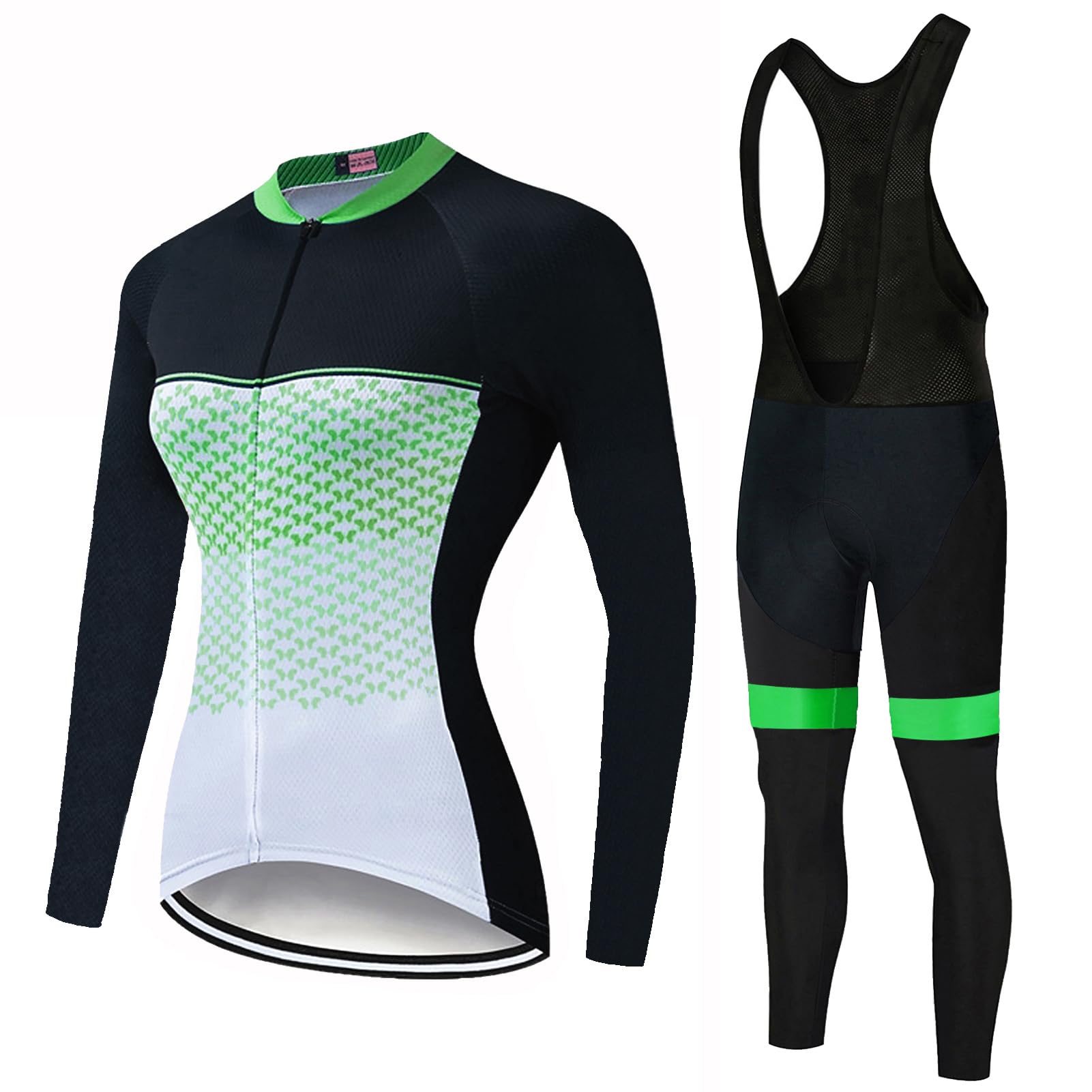 Ropa Ciclismo Mujer Maillot Bici MTB Manga Larga Conjunto Ciclista,Traje Bicicleta Chaquetas y Pantalones Tirantes con 19D Gel Acolchado,Completa BTT Jerseys Primavera Otoño Secado Rápido Transpirable