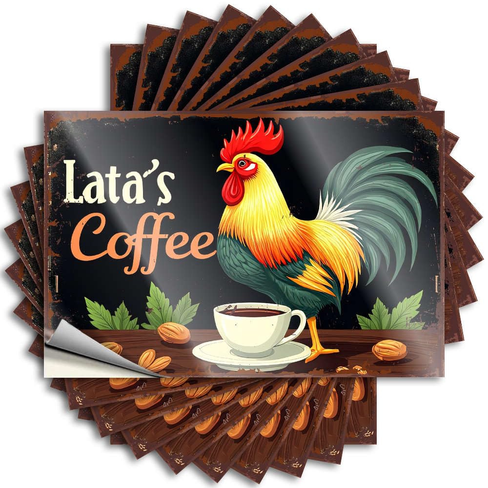 Cool Wall Decor Bottle Decals | Lata's Coffee: Rooster Sipping Tea Feminist for Stone Decor(12X18CM)