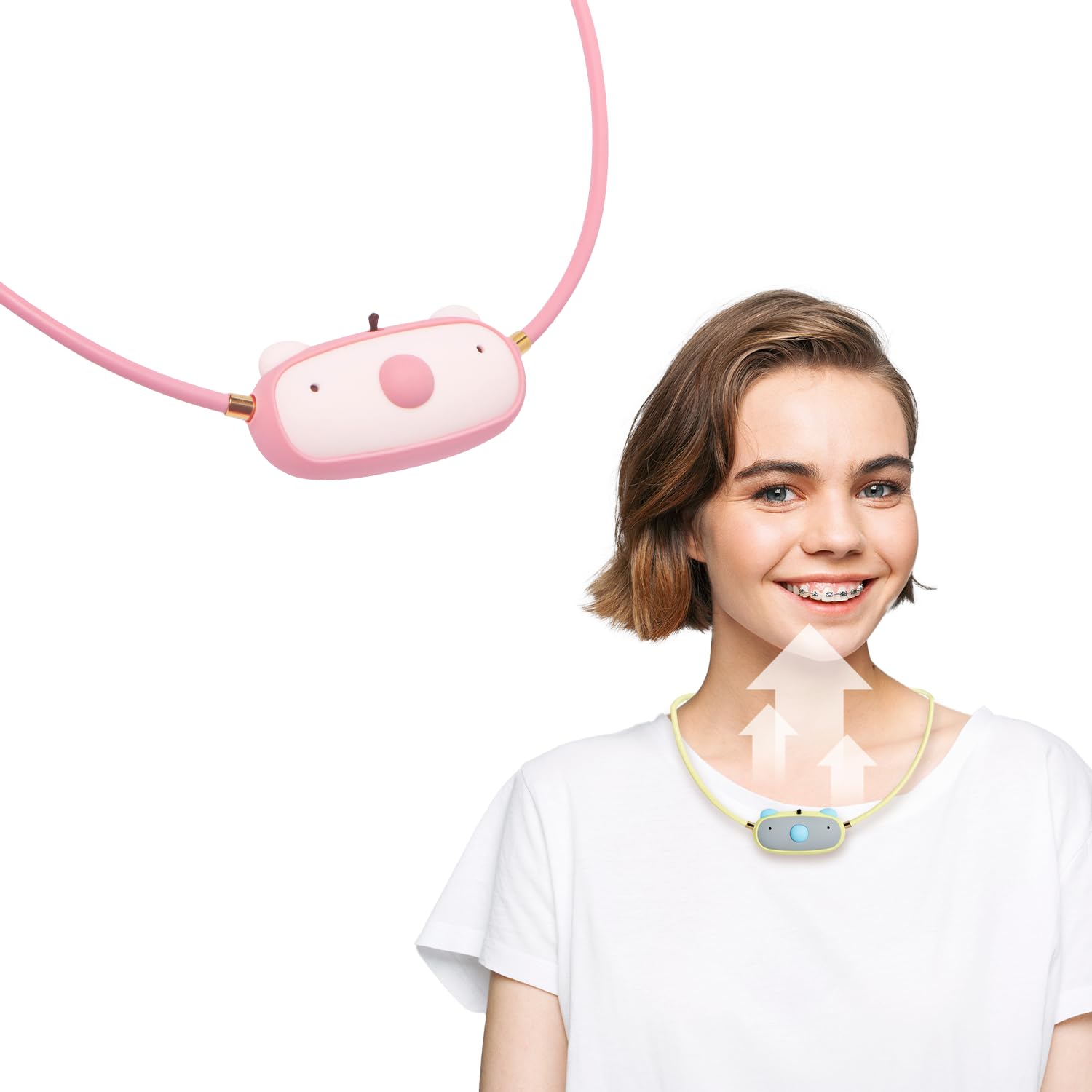 Wearable Ionic Air Purifier Necklace| Kids ages 3-10| Wildfire smoke| 99% removal rate verified by 3-party labs| USB rechargeable- 28hrs| Airvida C1?Samll, portable| Neck size 15.75 in.-Piggy Pink