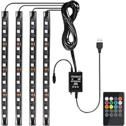 Luces Encendidas Coche Favoto 4x12 Iluminación LED Luz de Ambiente Coche, Auto Interior Atmósfera con Puerto USB y Mando a Distancia, Color Música de Decoración de Lámpara