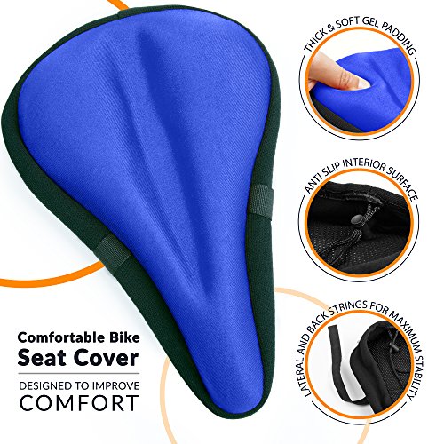 Bikeroo Bike Seat Cushion 11in X 7in Wide Padded Gel Cover, Adjustable for Men & Womens Comfort