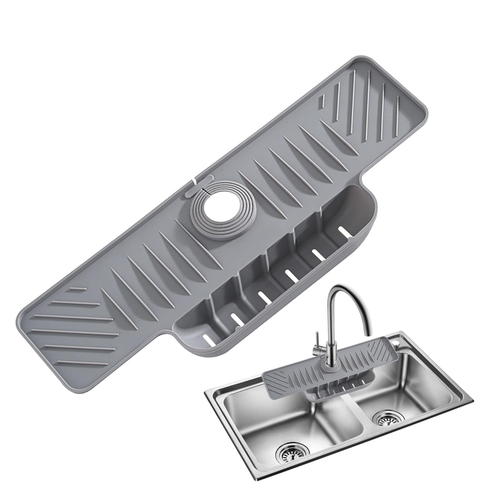 Tappetino Paraspruzzi Per Rubinetto In Silicone Con Pendenza 6° - Pieghevole, Tagliabile, Multiuso Per Cucina E Bagno (Nero, 45x14x2,1 Cm) - 2