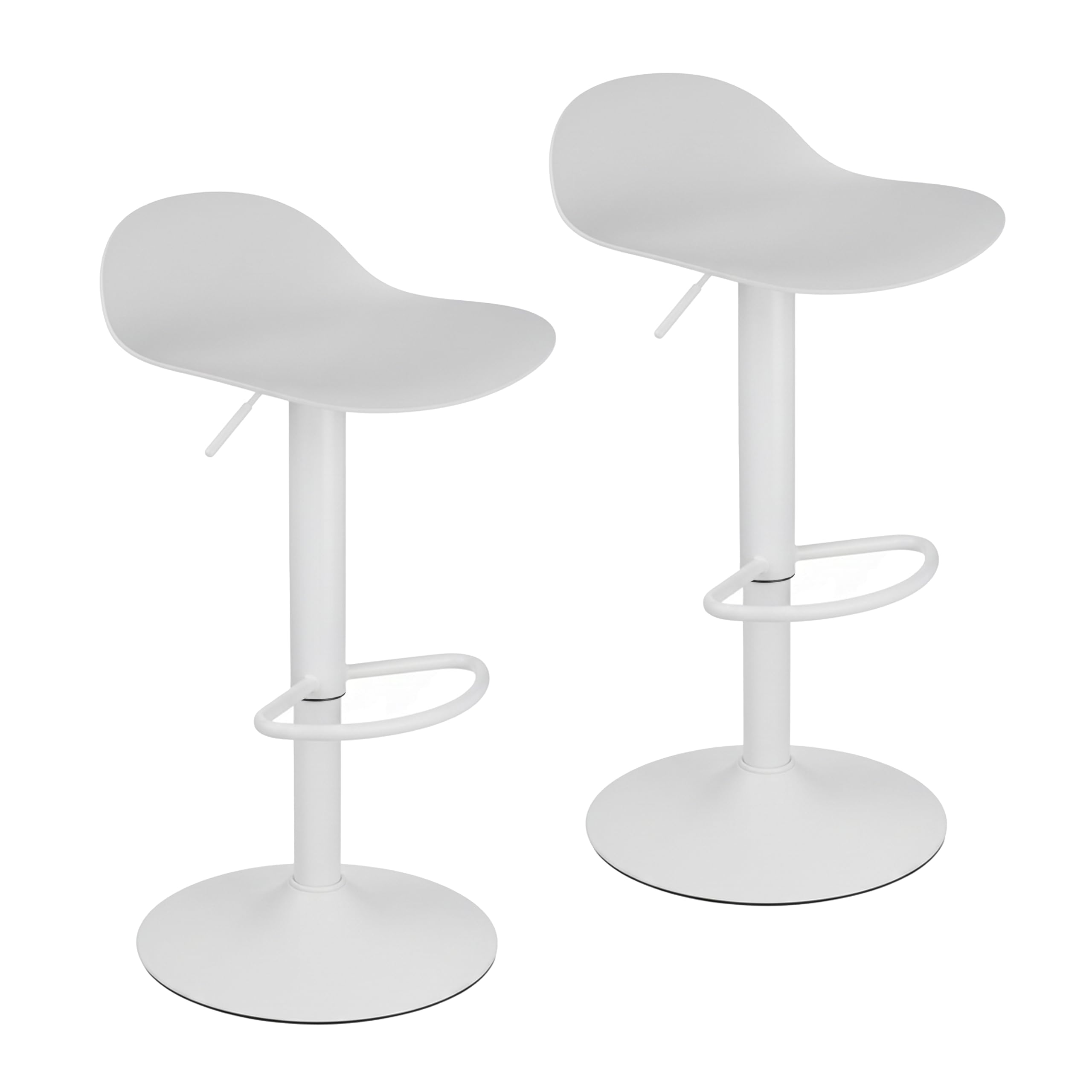 Baroni Home Juego de 2 Taburete de Bar Giratorio con Altura Ajustable, Fondo antiarañazos y reposapiés, para Cocina, Restaurante y Bar, Ligero y fácil Montaje, 41x40x64-86 cm, 2 Unidades, Blanco