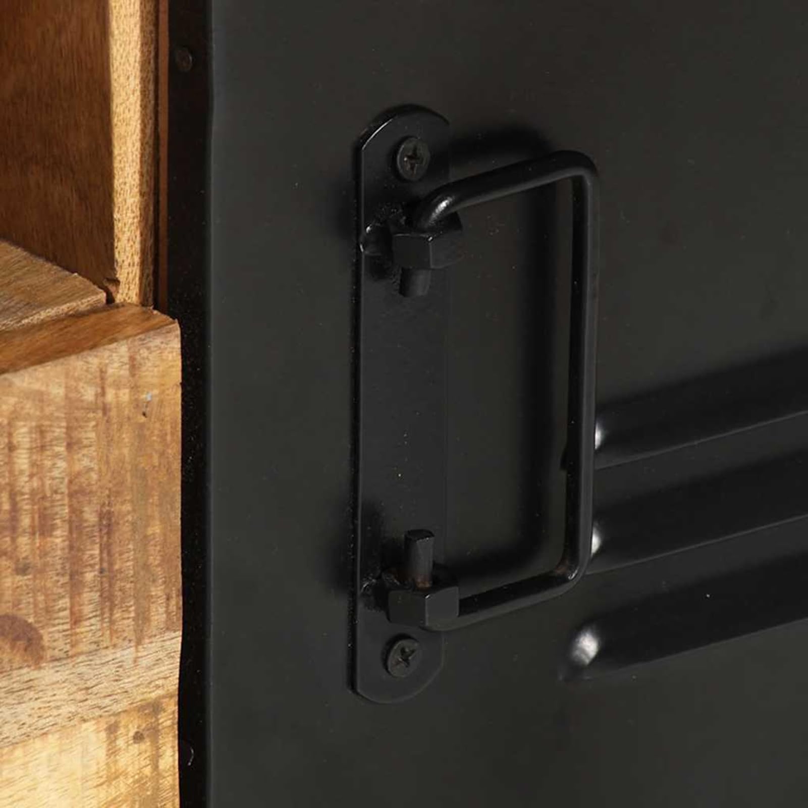 Mobile TV in legno massiccio di mango, design industriale con verniciatura a polvere nera, 120 x 30 x 40 cm, 1 pezzo, soggiorno
