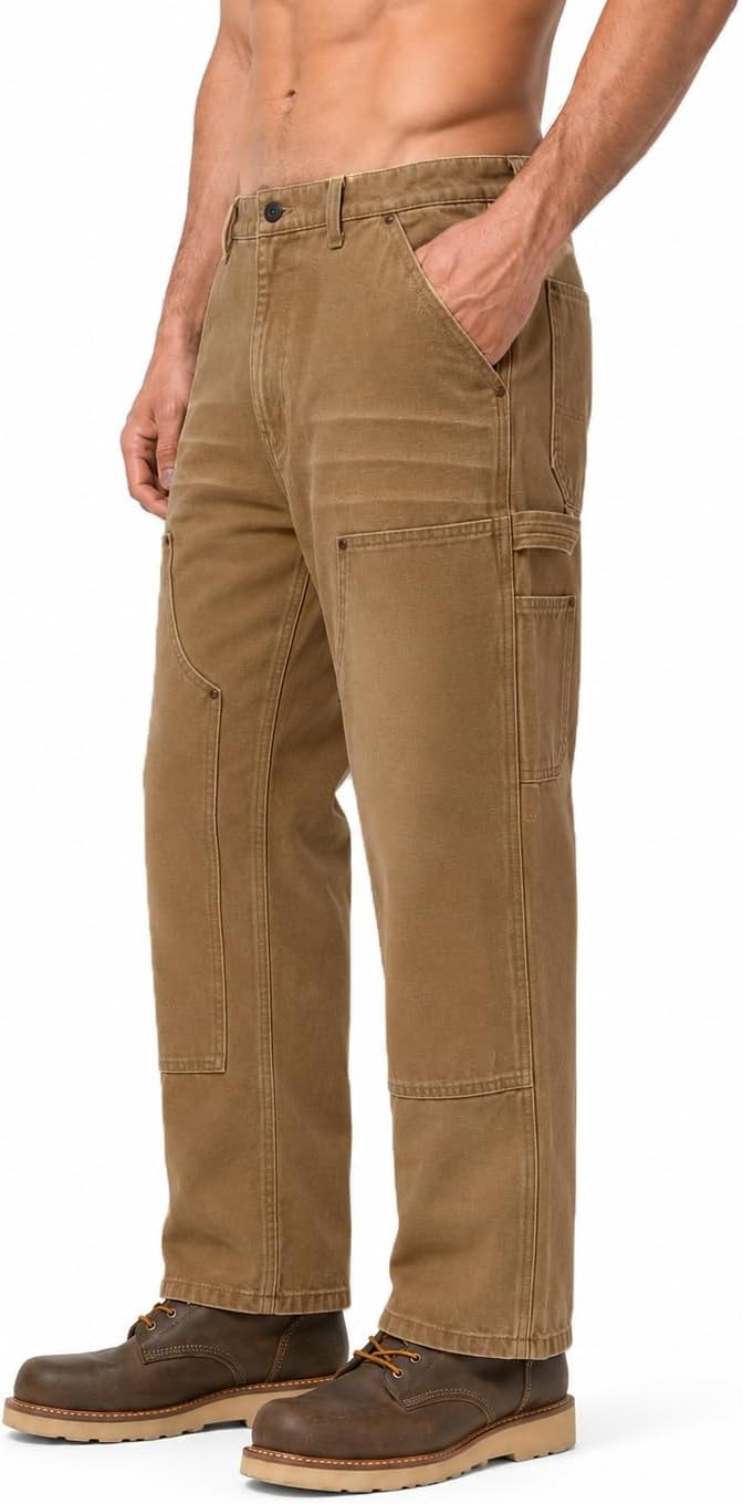 Men's 27" Inseam Work Utility Pants Heavy Duty Double Front Duck Cargo Pants Flexible Elastic Waist Rugged Dungaree
