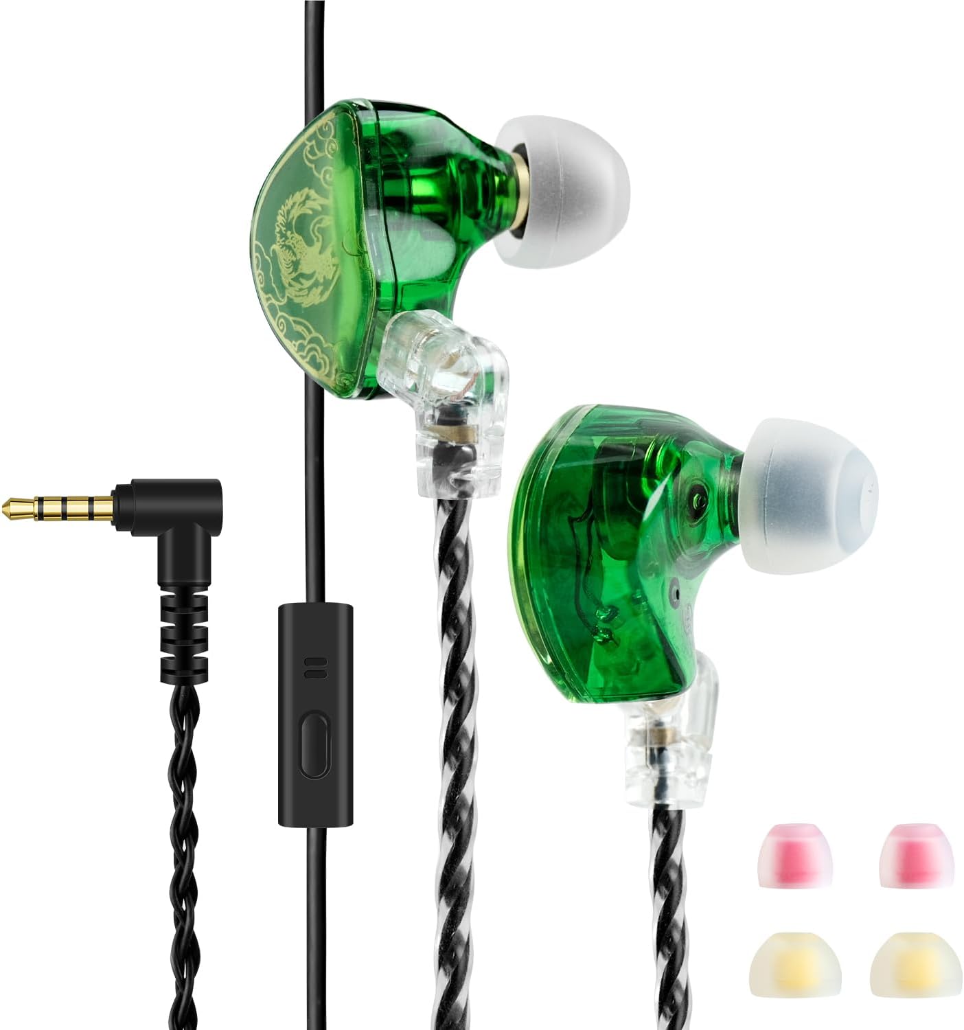 TANGZU Wan’er S.G HiFi IEM Earphones, 10mm PET Diaphragm Dynamic Driver, Ergonomic Fit, Recessed 2‑Pin OFC Braided Detachable Cable, Green 3.5mm with Mic for Audiophile DJ Stage