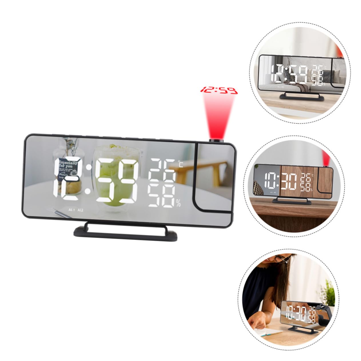 1 Juego Reloj Proyector Multifuncional LED con Termómetro y Reloj Decorativo para Hogar Despertador de Mesa Práctico y Elegante