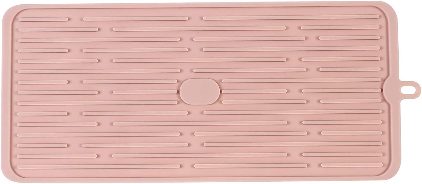 Dish Drying Mat,Large Silicone Drying Mat,Silicone Kitchen Countertop Drying Mat for Pots, Pans, Glassware, Silverware, 17.3"*7.9"*0.2" (Pink)