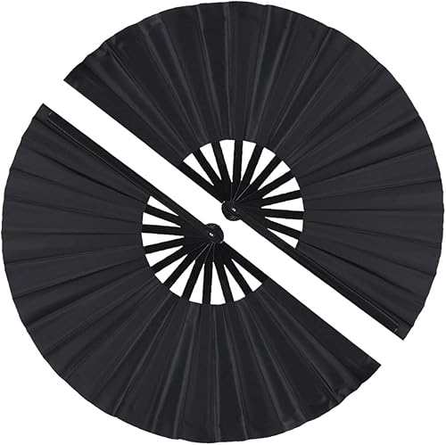 Paquete de 2 abanicos de mano plegables grandes, abanicos de tela retro vintage de tela de nailon, ventilador de mano chino de Kung Fu Tai Chi para