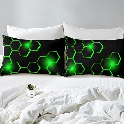 Miniatura 6 de Juego de edredón de panal para niños, juego de ropa de cama hexagonal geométrica moderna para niños y adolescentes, decoración de dormitorio,