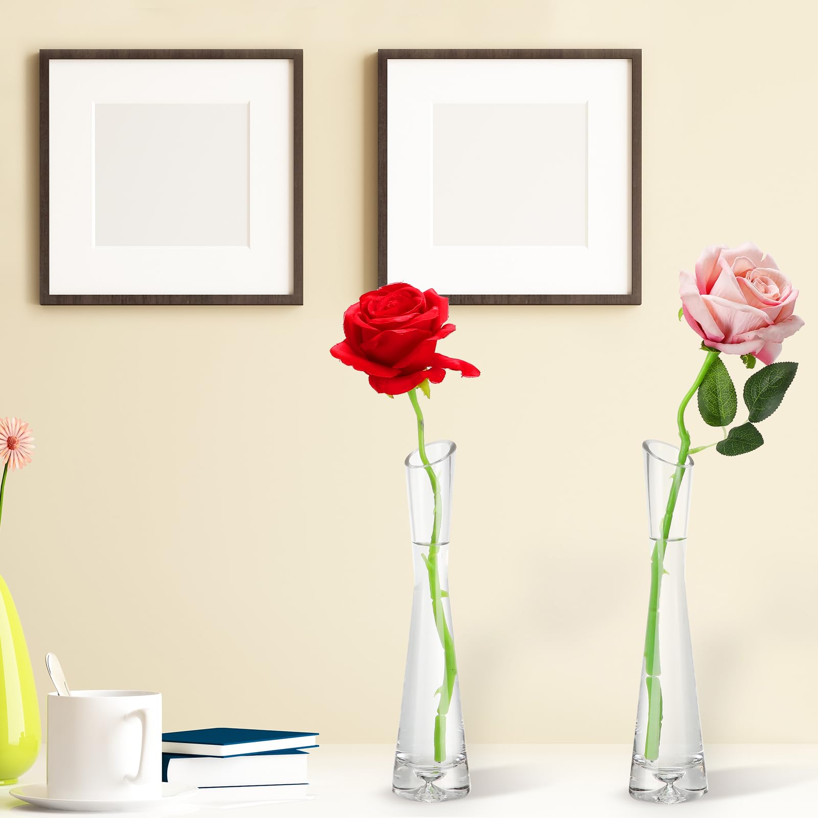 Lallisa 6 Pcs Tall Glass Vase for Centerpieces Maria Bud Vase Single Rose Vase Bud Vase for Flower Glass Flower Vases for Centerpieces Bud Vases Bulk for Flower Centerpieces Wedding Party (9.84 Inch)