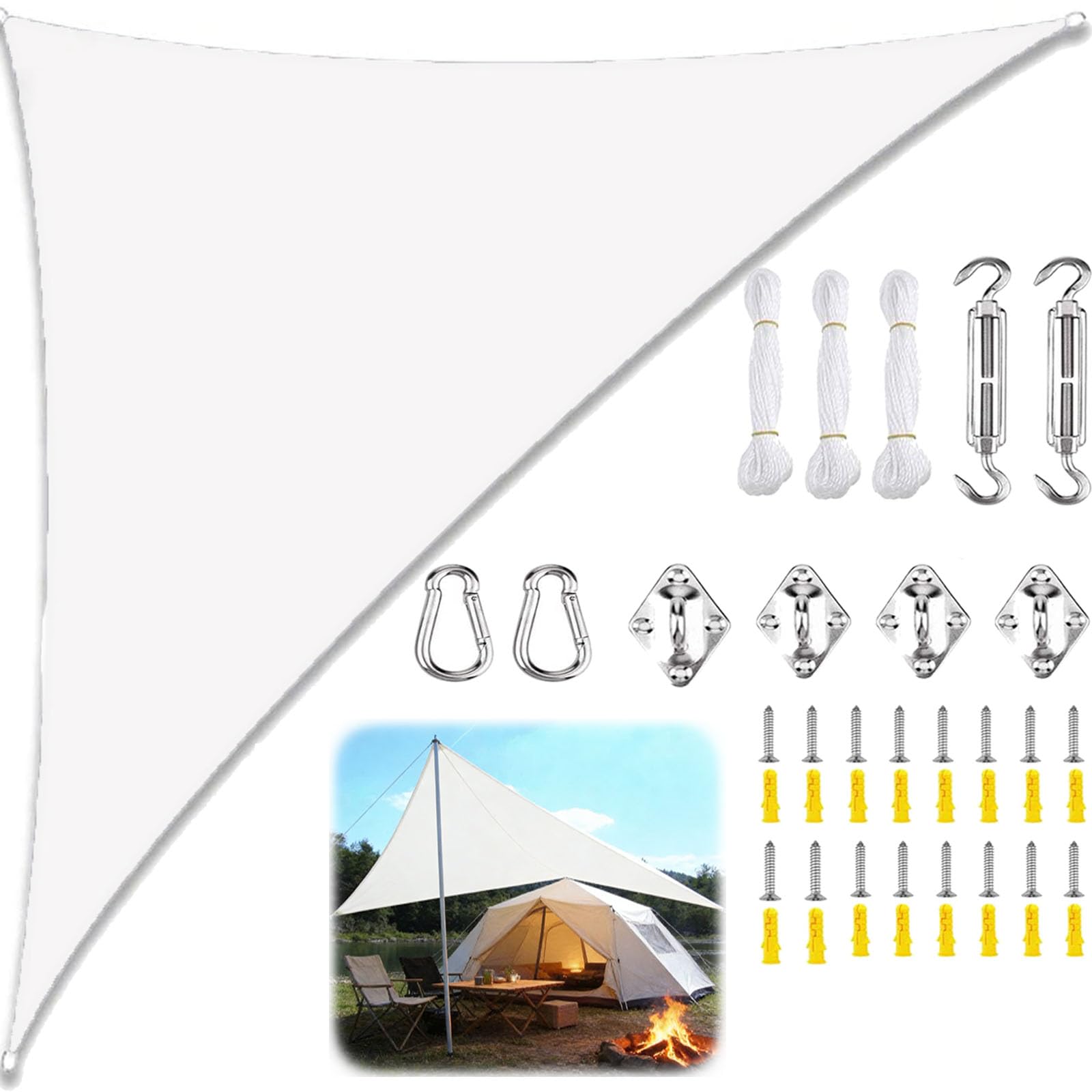 Sun Shade Sail Triangle Waterproof, Sunscreen Awning Canopy with Rope Fixing Kits, Triangle Patio Sail Pergola for Outdoor Garden Patio Party Backyard Yard Camping-White||3x3x3M โ image 1