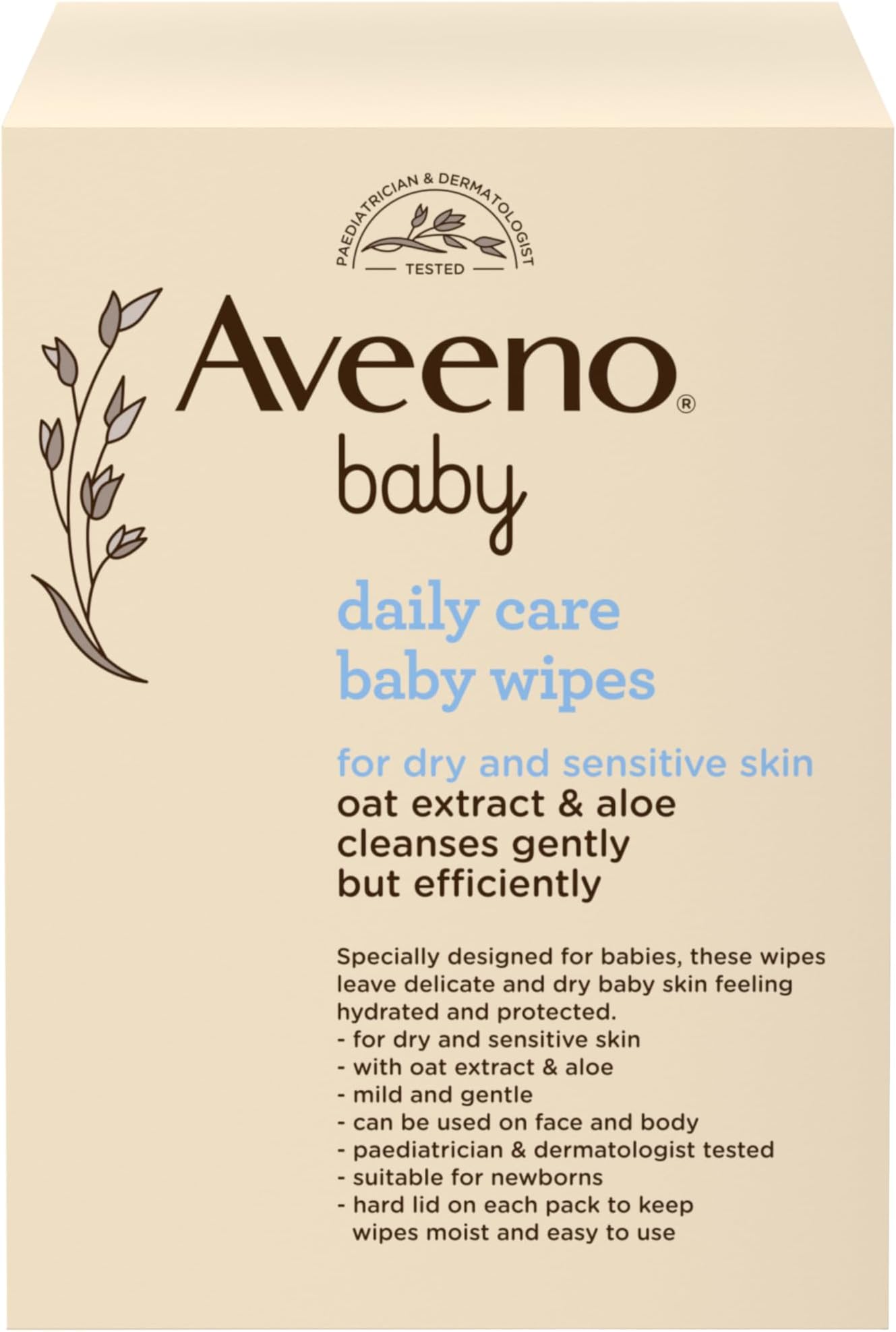 Aveeno Baby Daily Care Wipes Sensitive Skin Cleanse Gently And Efficiently Baby Essentials, White, Pack Of 12 (864 Wipes In Total)