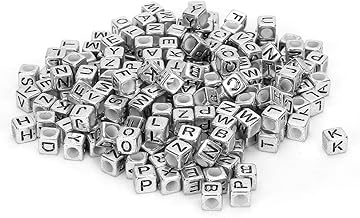 500pcs 6mm Beads Alphabet Beads Acrylic Beads Beads Accessories Letter Beads Alphabet Beads A-Z DIY Handmade Material Children Handmade Baht Craft Supplies Jewelry Accessories Parts (Silver)