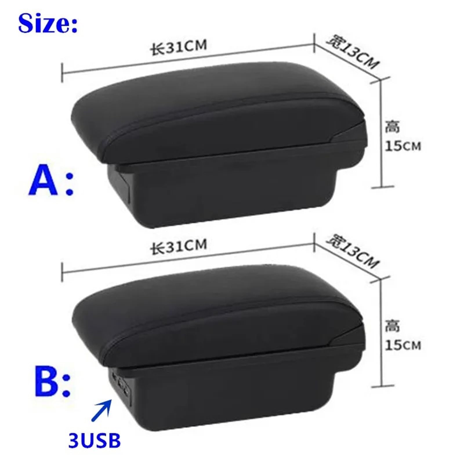 Poggia braccio Auto Per Fiat 500 Box Portaoggetti Centrale Per Bracciolo Auto Dedicato, Rialzato E Retrofit Bracciolo console centrale(B white line 3USB)