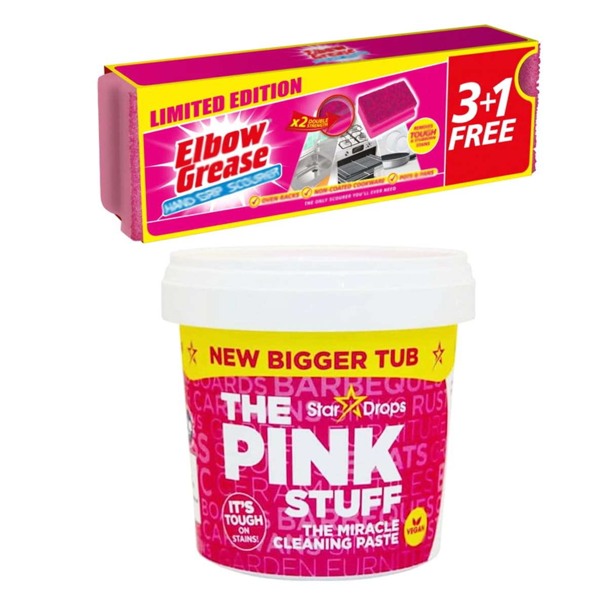 850g Cleaning Paste With 4 Pcs Pink Elbow Grease Scouring Pads | Fresh Scent, Removes Tough Stains on Stainless Steel, Ceramic, Porcelain, Glass, Plastic (Pack of 1)