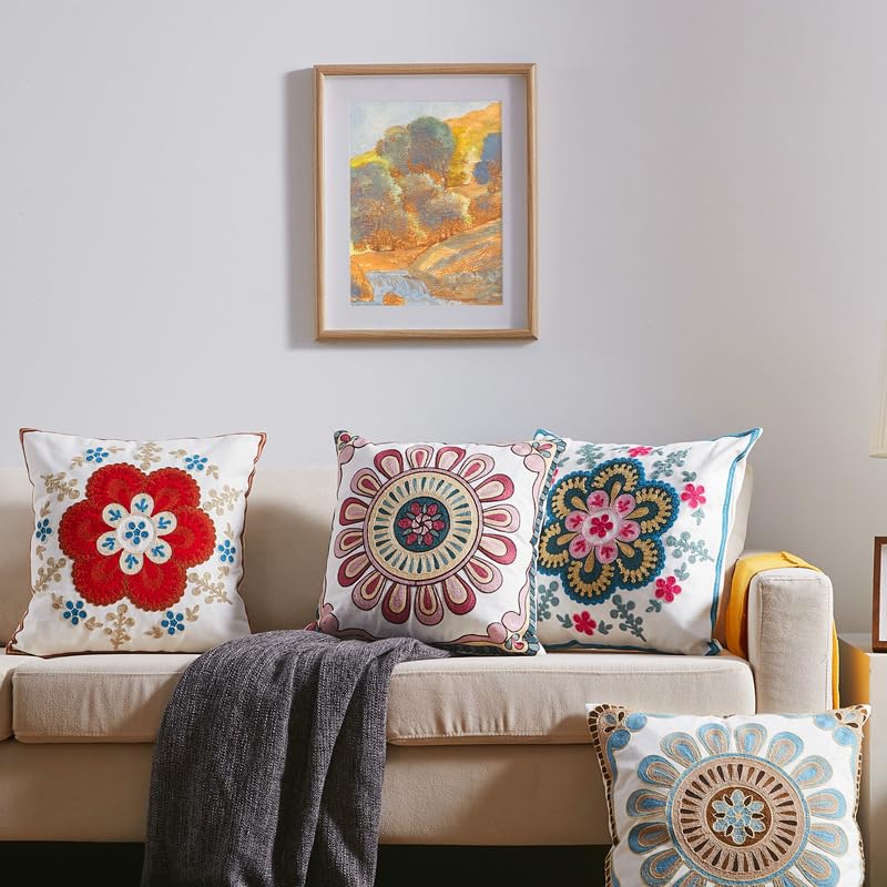1/2 szt. haftowane kwiaty boho poszewki na poduszki 45 x 45 cm sielankowe kwadratowe lniane poszewki na poduszki 50 x 50 cm rustykalna poszewka na poduszkę na sofę wewnątrz