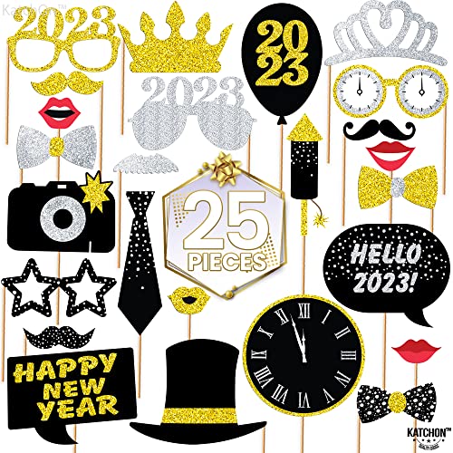 New Years Eve Photo Booth Props 2023 - Glitter, Pack Of 25 | New Years Photo Booth Props 2023 | New Years Eve Party Supplies 2023 | Nye Photo Booth Props 2023, Happy New Year Decorations 2023 Props #TOP1