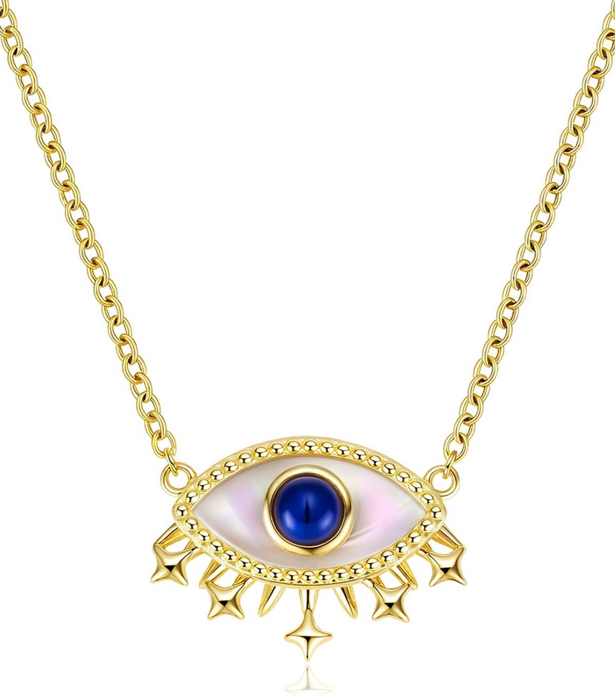 Evil Eye Necklace for Women, 14k Gold Plated Lapis Lazuli Pendant Necklace with Mother of Pearl, Dainty Protective Healing Jewelry Boho Valentines Christmas Birthday Gifts for Her Mom Wife Girlfriend
